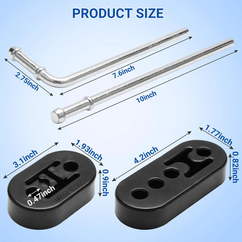 Heavy Duty Exhaust Hanger Kit With Removal Tool For Cars Trucks And SUVs 17 Piece Universal Rubber Muffler Hanger Replacement Includes 10 Inch Straight Rods 7.6 Inch 90 Degree Bent Rods And 2 Hole And 4 Hole Insulated Mounts