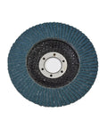 Zirconia flap disc, 4-1/2 inch by 7/8 inch, 40 grit, showing abrasive surface for heavy duty metal grinding and finishing