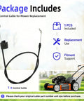 Package includes 532408047 Zone Control Cable Replacement For Husqvarna And Poulan Walk Behind Lawn Mowers with mower illustration.