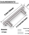 Illustration showing dimensions of 25 Pack Solid Stainless Steel Brushed Nickel Kitchen Cabinet Handles In Modern Euro Style T Bar Pulls.