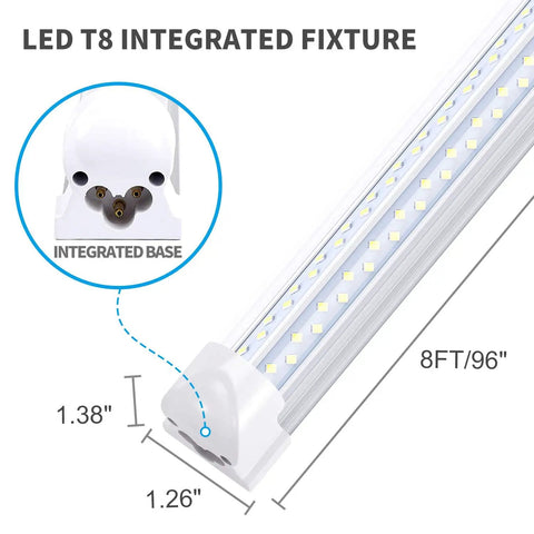 Close-up of 8 Foot Ultra Bright V Shaped Led Shop Light Fixture With Clear Cover 120W 14400 Lumens 6000K linked base