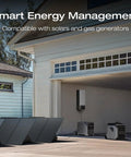 Smart Home Panel 2 Center Of Your Whole Home Backup System with solar panels and generators in a residential garage setup.
