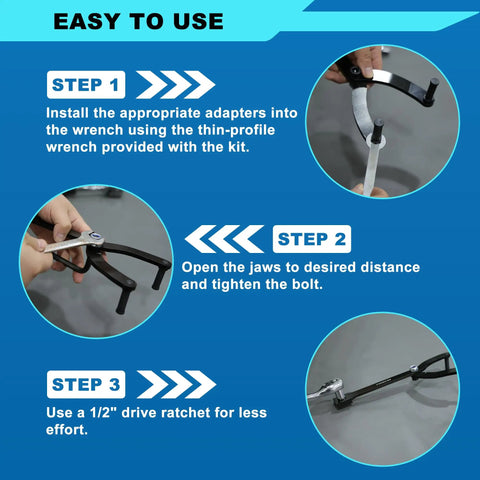 Instruction steps for 15 Piece Universal Pulley Holder Tool Kit Pro Grade With Variable Pin Spanner Wrench Set