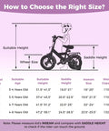 Guide on choosing the right bike size for kids aged 3-8, including height, age, and weight capacity details for kids 12 inch bike.
