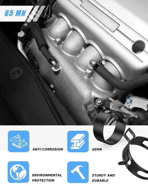 Engine bay with 65Mn steel hose clamps from 120 Piece Spring Hose Clamps Set From 6mm To 25mm With Swivel Flat Pliers