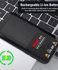 Smart Digital Multimeter Handy 9999 Counts Pocket Voltmeter with rechargeable battery on a laptop keyboard