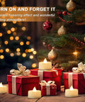 24 Pack Battery Operated Tea Lights With Timer For Home Decor around Christmas gifts, cozy warm white flickering LED candles.