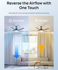 Straight Premium 52 Inch Smart Rgbic Ceiling Fan With Totally Lit Dimmable Lights And App Control For A Super Chill Lounge In Any Living Room Or Game Den showing summer and winter airflow settings.
