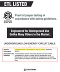 ETL listing and certification for 14/2 Low Voltage Landscape Wire 500 Ft Copper Direct Burial 14 Gauge Cable ETL Listed.