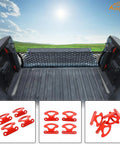 Rock Solid Carbon Steel Tie Down Hooks Four Pack For Ford Maverick 2022 To 2025 Red Bed Cleat Anchors in truck bed