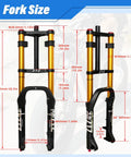 Diagram of Beefy Fat Tire Front Fork With Air Suspension 180mm Travel 135mm Hub Spacing showing measurements and specifications