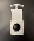 Fresh Water Gate Valve 1-1/2 Inch Spigot To Slip Connection PVC Drain Valve for RVs and Plumbing, white, corrosion resistant, front view