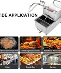 Heavy Duty Commercial Fryer Filter Machine Stainless Steel Mobile Oil Filtration Cart with attachments for restaurant use.