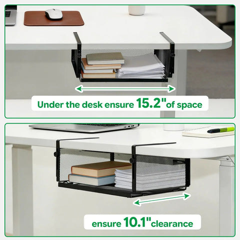 Under Desk Organizer With Heavy Duty C Clamp, Adjustable Height Keyboard And Mouse Shelf under desk with book storage