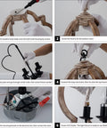 Step-by-step assembly for Dope Four Light Farmhouse Wood Chandelier With Rustic Orb Pendant Lighting Fixture And Adjustable Chain.