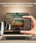 Monitor Light Bar With Remote for Eye Comfort and No Glare Screen Lighting on dual monitors in home office setup.