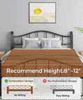 Rock Solid Full Size Metal Bed Frame With Headboard Heavy Duty Steel showing embedded design and recommended height for mattress.
