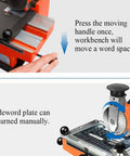 Heavy Duty Semi-Automatic Industrial Stamping Printer Machine with movable workbench and manual codeword plate adjustment.