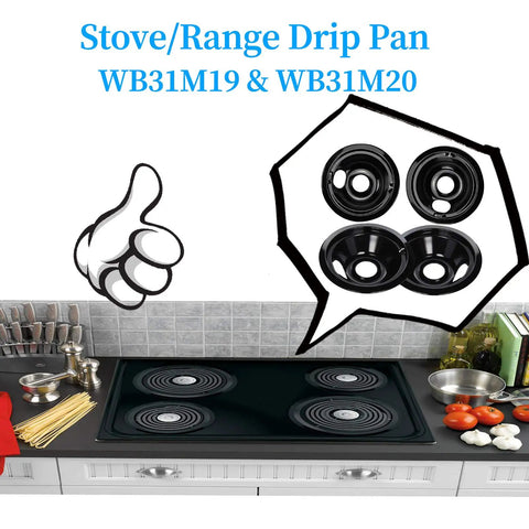 Electric Stove Drip Pan Set 8 Inch And 6 Inch Replacement Bowls WB31M19 WB31M20 2 Pack Black on a modern cooktop