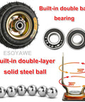 Set Of Four Heavy Duty Industrial Pneumatic Caster Wheels With Brakes Double Ball Bearing Swivel Casters Featuring Thick Shock Absorbing Rubber Tires - close-up of tire and ball bearings.