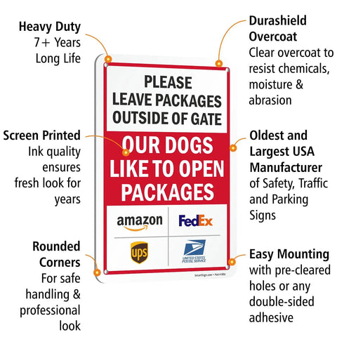 Keep Those Paws Off My Porch Package Drop Off Gate Sign With Major Courier Logos 10 By 7 Inch rust proof aluminum yard notice.