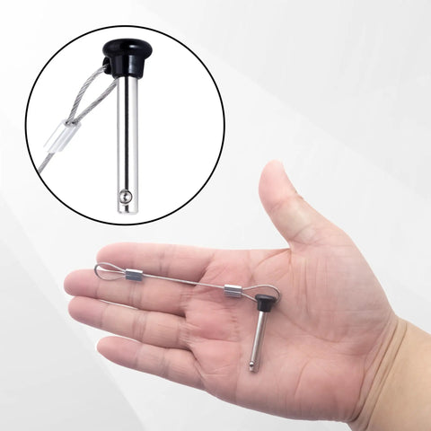 8 Pack 3/16 Inch Boat Bimini Top Quick Release Pull Pins Built To Last For Marine Rigs Beefy 316 Stainless Steel Rust Resistant Easy Install And Snap Lock Pins For Boating Gear, hand holding lanyard pin
