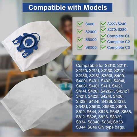 14 Pack 3D AirClean Vacuum Bags Replacement for Classic C1 Complete C1 C2 C3 S227 S240 S270 S400 S2 S5 S8 with filters
