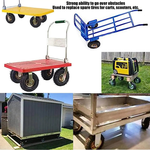 2 Pack Heavy Duty Industrial Grade Swivel Caster Featuring Natural Rubber Pneumatic Tires moving carts over obstacles.