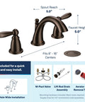 Heavy Duty Two Handle Widespread Bathroom Sink Faucet With Rich Oil Rubbed Bronze Finish, adjustable spread, decorative design.