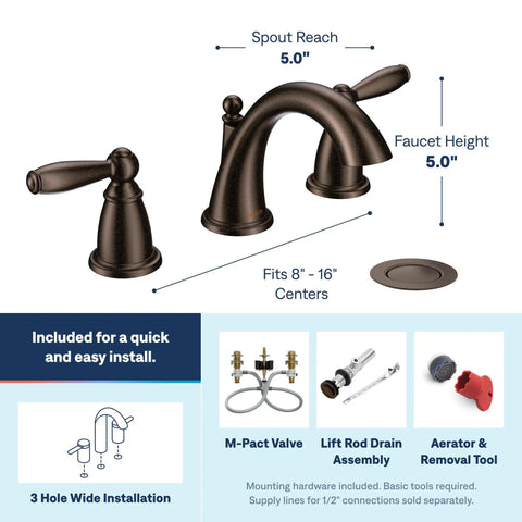 Heavy Duty Two Handle Widespread Bathroom Sink Faucet With Rich Oil Rubbed Bronze Finish, adjustable spread, decorative design.
