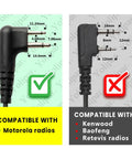 Diagram showing compatible and incompatible plugs for Shoulder Speaker Microphone With 3.5mm Jack For Motorola Radios Handheld Mic.