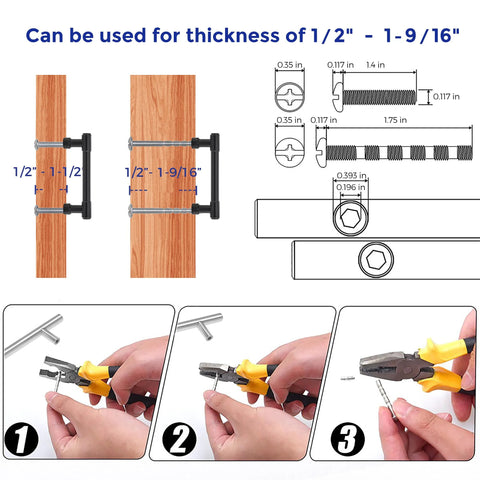 Instructions and tools for installing 10 Pack Matte Black Kitchen Cabinet Handles With Three Inch Hole Center Solid Zinc Alloy Dresser Drawer Pulls.