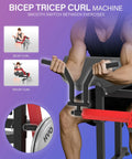 2 In 1 Bicep And Tricep Curl Machine With Adjustable Preacher Arm And Plate Loaded Design For Home Gym Red in use