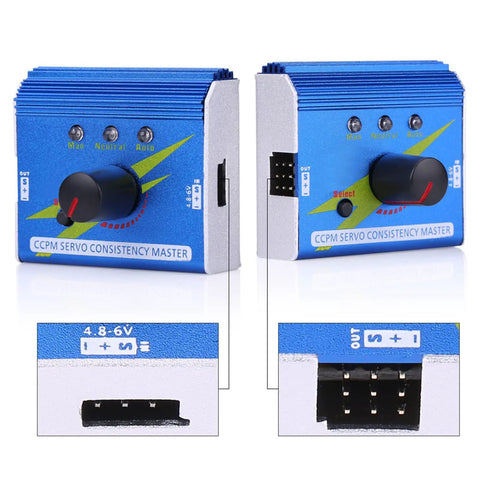 Dope Servo Tester And Controller For RC Gear, blue device with manual controls, interfaces for 1-3 servos or ESCs, ideal for diagnostics