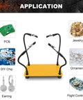 Helping Hands Soldering Station Kit With Four Flexible Arms shown with applications for PCB, jewelry, and electronics.