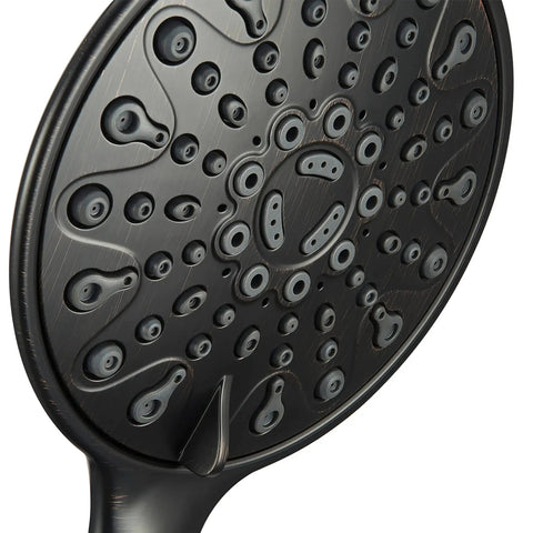 Close-up of Handheld Shower Head 6 Inch Rainfall Face With High Pressure And 6 Spray Settings Including Power Rain, Oil Rubbed Bronze Finish