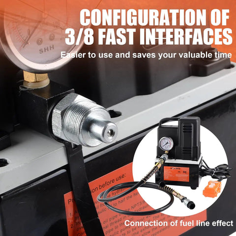 Electric Hydraulic Pump Power Pack Single Acting 110V 120V 10000 PSI Two Stage Unit with 3/8 fast interfaces shown.