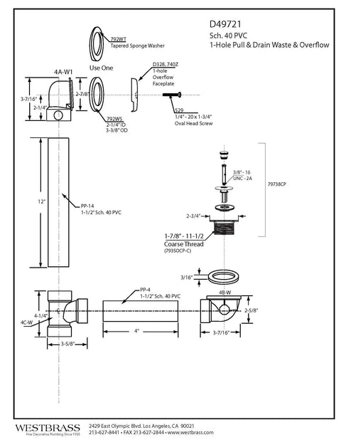 Technical diagram of Pull And Drain Bath Waste With One Hole Overflow Matte Black One And A Half Inch Schedule Forty PVC Bath Drain And Overflow Assembly