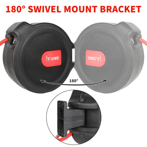 Automatic Retractable Air Hose Reel With Enclosed Case Fifty Feet Of Three Eighth Inch Hybrid Hose Fittings And Swivel Mount Built Tough