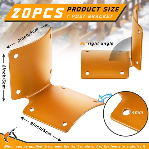 20 Pack Heavy Duty L Shaped Round Post Fence Brackets Built Different For Wood Fence Repair And Deck Railings Includes Self Tapping Screws Rock Solid Hardware Kit, 2x2 inch size, brown metal bracket.