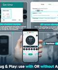 Level 2 EV Charger 48 Amp Smart Display showing app features for charging and scheduling settings on smartphone.