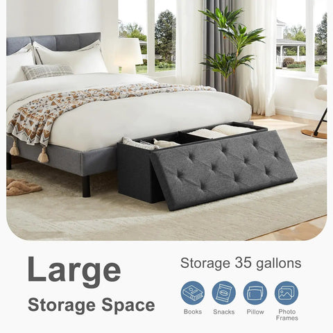 43 Inch Storage Ottoman Bench With Padded Gray Seat And Hidden Chest End Of Bed Foot Rest Stool For Bedroom And Living Room