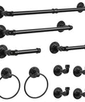 Industrial Style 10 Piece Bathroom Hardware Set Boss Black Finish Includes 18 Inch And 25 Inch Towel Bars Round Towel Ring Dual Toilet Paper Holders Four Robe Hooks Wall Mounted Bath Kit