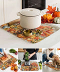 Fall Thanksgiving Dish Drying Mat Set 16 X 18 Inches Absorbent Microfiber Cozy Kitchen Counter Mats Cushioned And Machine Washable 2 Pieces