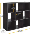 9 Cube Storage Organizer Shelf Unit for Living Room and Bedroom, 3 Tier Stackable MDF Wood Display Shelf with dimensions