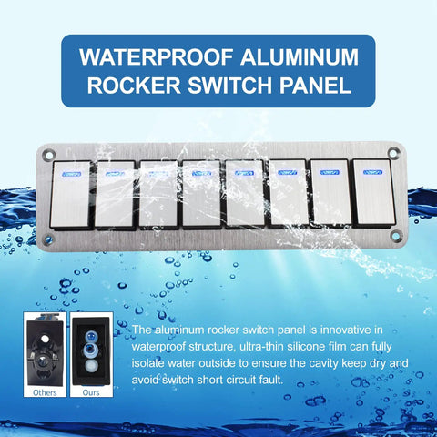 8 Gang Aluminum Rocker Switch Panel Waterproof Toggle Panel For Boat RV Car Automotive Prewired 12V 24V 3 Pin On Off
