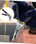 Beefy Pro Grade Metal Bender Kit For 150 75 Series Light Steel in use, showcasing bill pliers seaming tool for precise metalwork.