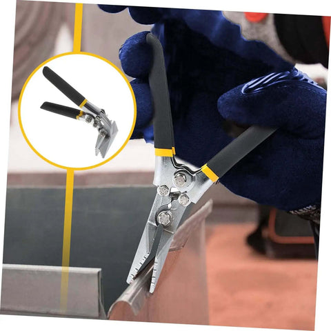 Beefy Pro Grade Metal Bender Kit For 150 75 Series Light Steel in use, showcasing bill pliers seaming tool for precise metalwork.