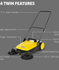 Walk Behind Outdoor Push Sweeper S 4 Twin for Workshops and Garages Cleans Up to 5 Times Faster Than a Broom shown with features