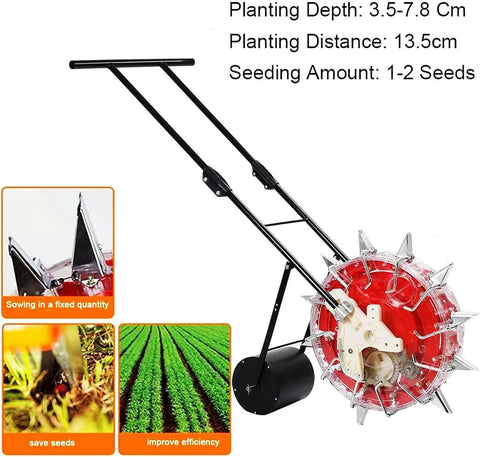 Manual Garden Seeder Hand Push With Precision Roller Seeding And Fertilizer Applicator, Walk Behind Row Crop Planter, durable iron beak